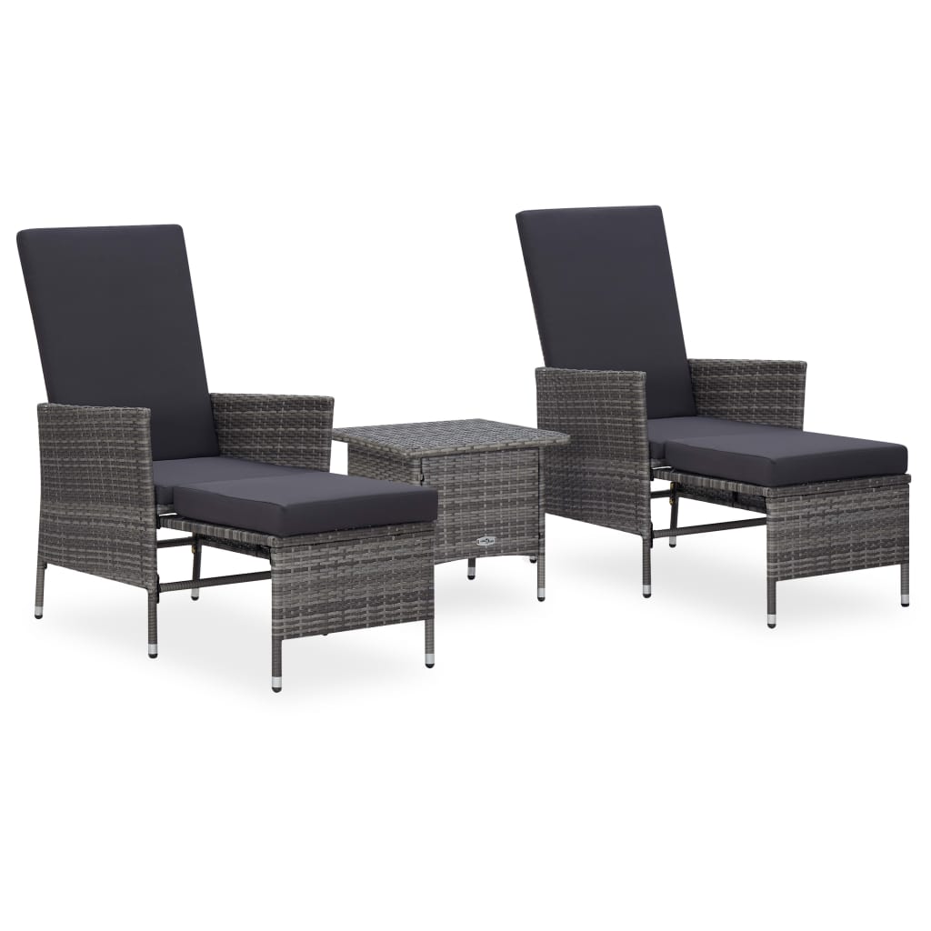 vidaXL 3 pcs conjunto lounge para jardim c/ almofadões vime PE preto