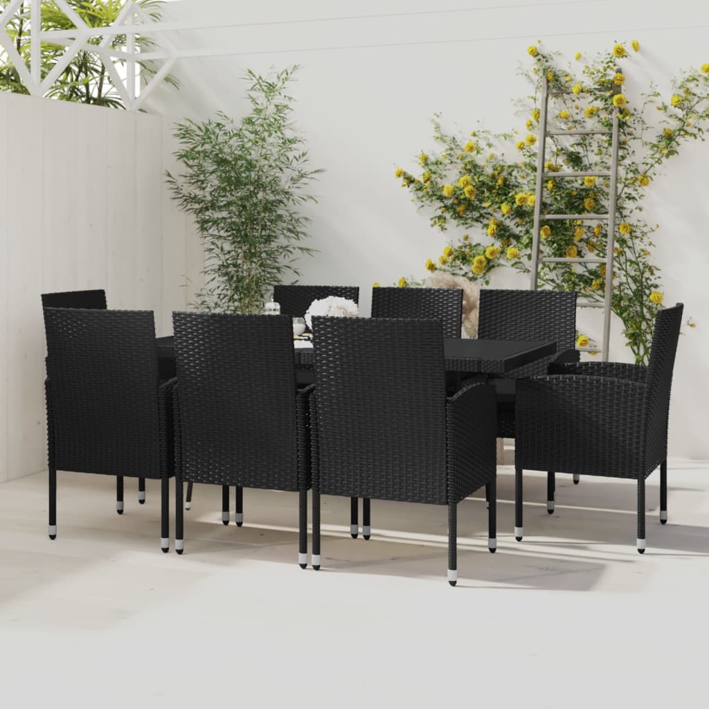 vidaXL 9 pcs conjunto de jantar para jardim vime PE preto