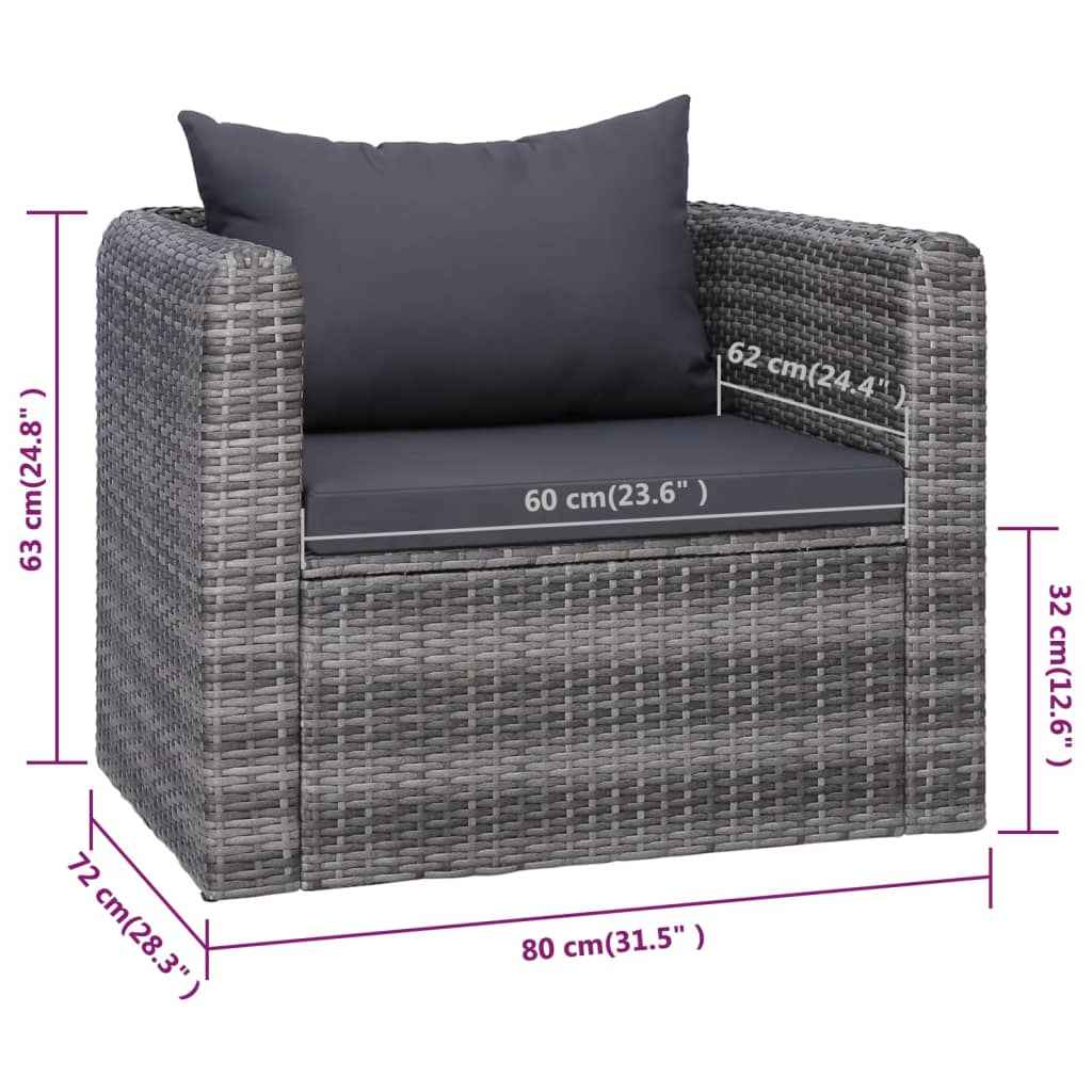 vidaXL 9 pcs conjunto lounge de jardim c/ almofadões vime PE cinzento