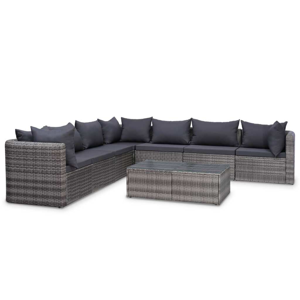vidaXL 9 pcs conjunto lounge de jardim c/ almofadões vime PE cinzento