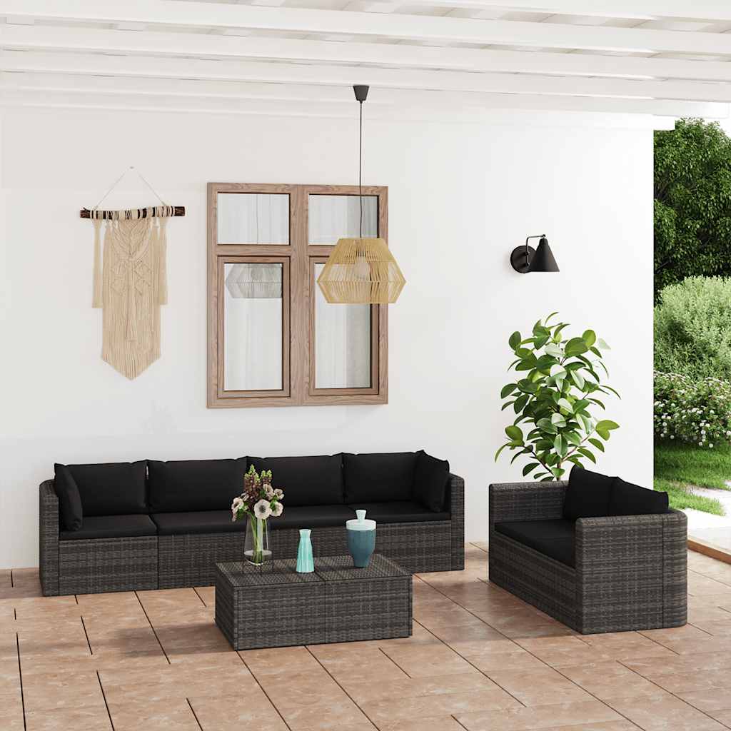 vidaXL 9 pcs conjunto lounge de jardim c/ almofadões vime PE cinzento