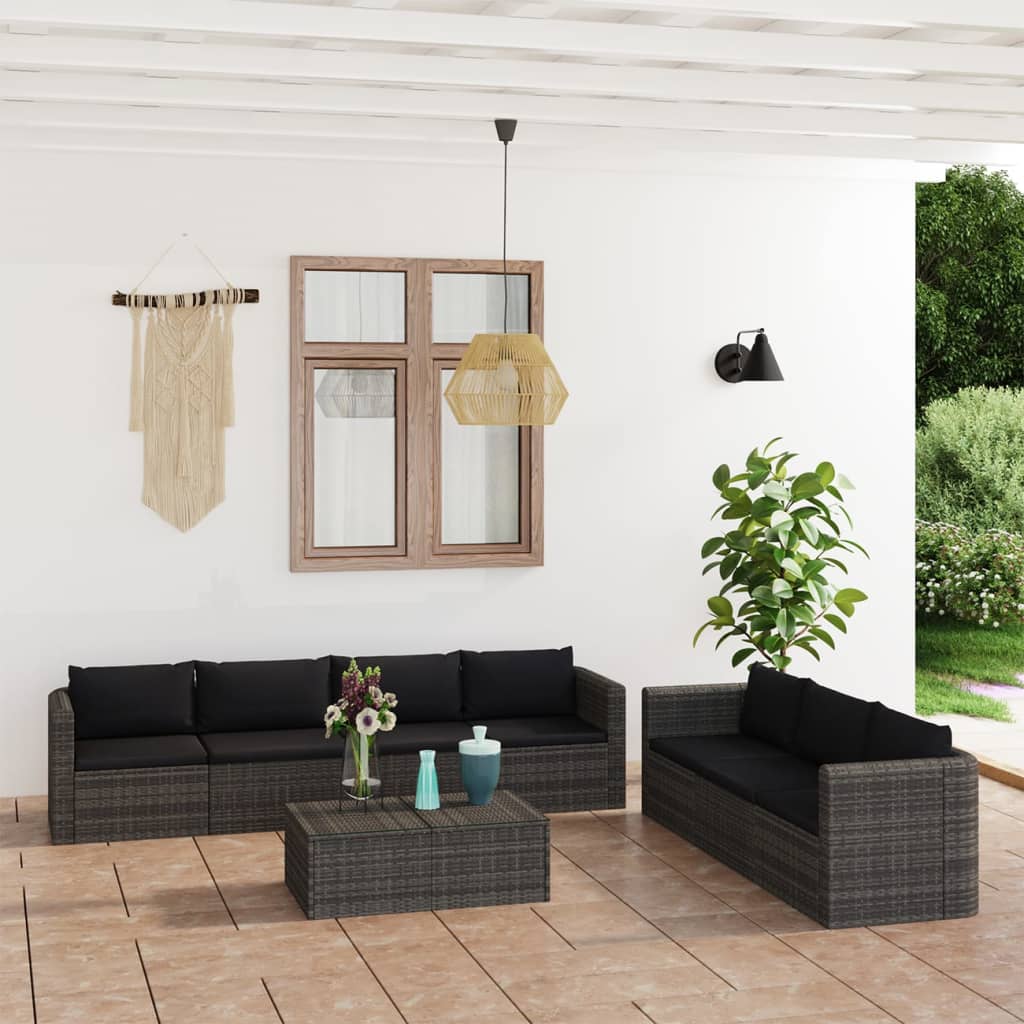 vidaXL 9 pcs conjunto lounge de jardim c/ almofadões vime PE cinzento