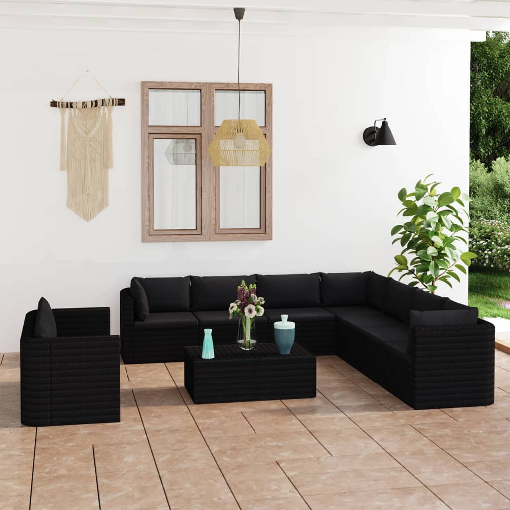 vidaXL 9 pcs conjunto lounge de jardim c/ almofadões vime PE cinzento