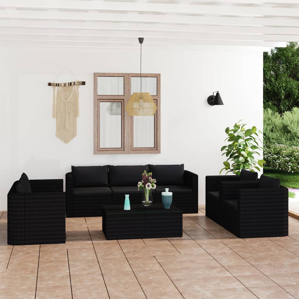 vidaXL 9 pcs conjunto lounge de jardim c/ almofadões vime PE cinzento