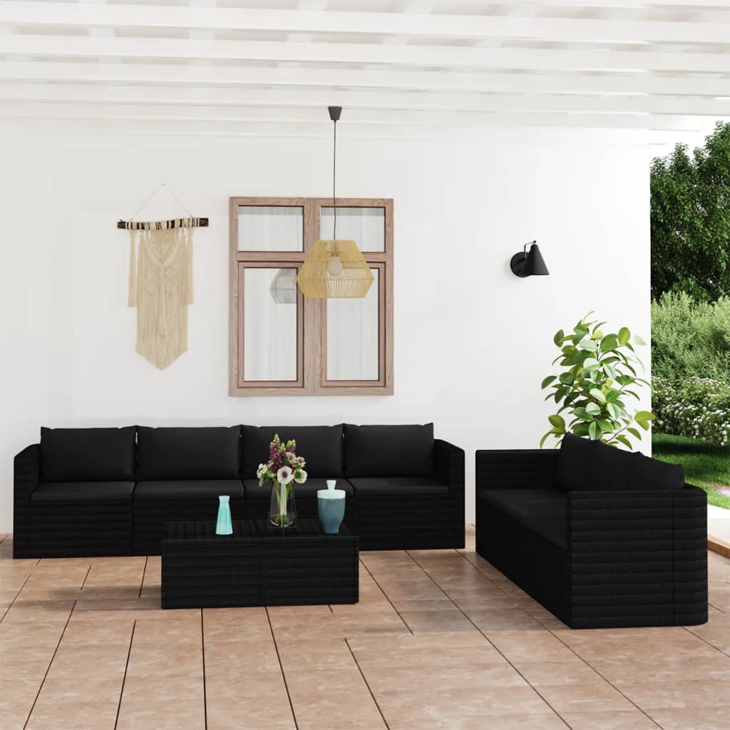 vidaXL 9 pcs conjunto lounge de jardim c/ almofadões vime PE cinzento