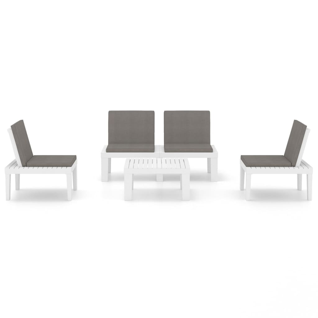 vidaXL 4 pcs conjunto lounge de jardim com almofadões plástico branco