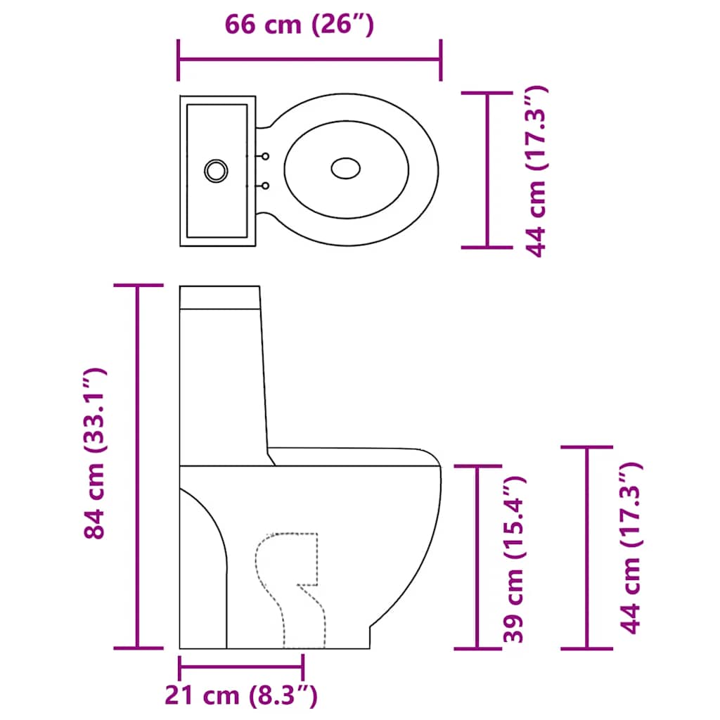 vidaXL Sanita WC redonda cerâmica c/ descarga água inferior branco
