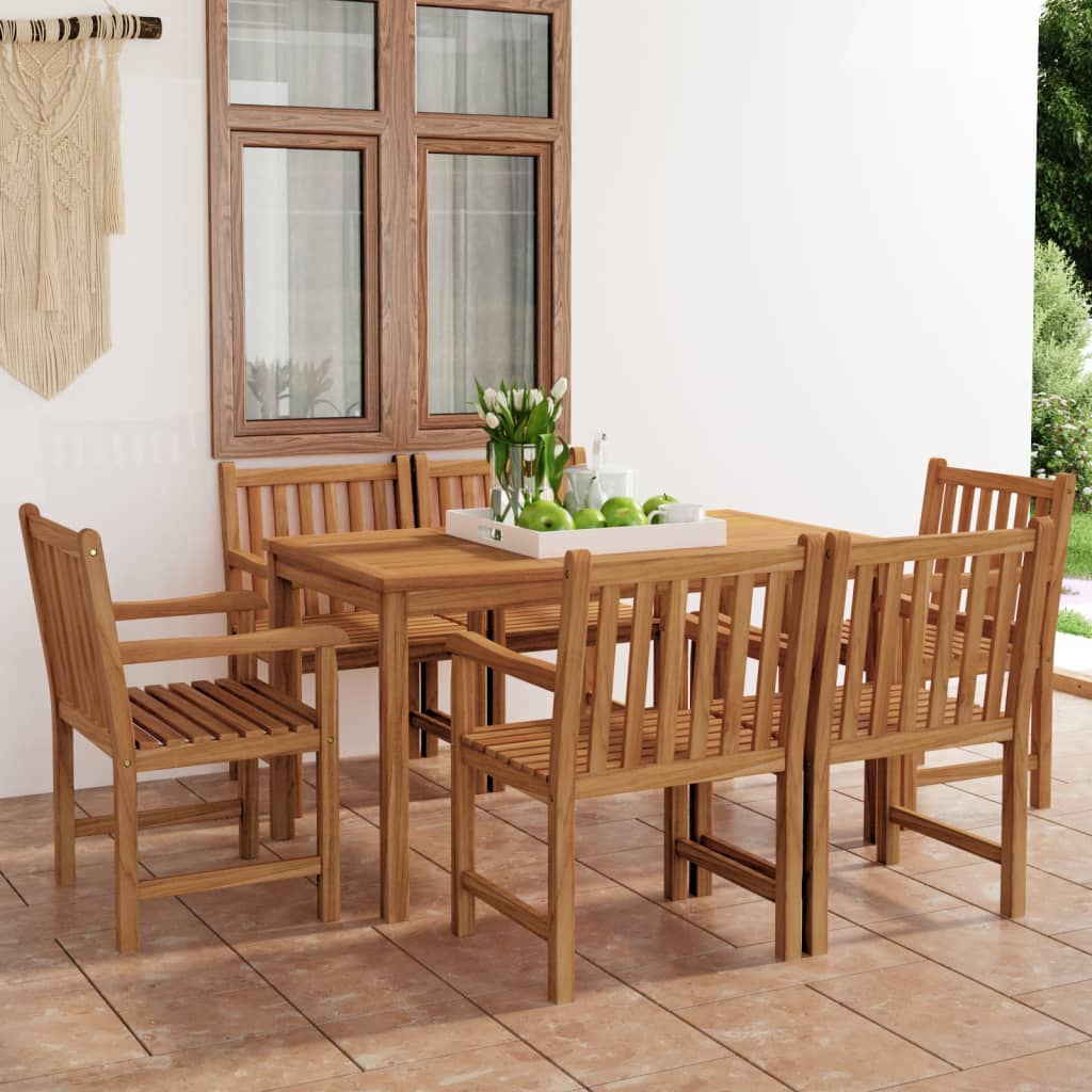 vidaXL Conjunto de jantar de jardim de 5 peças, 140x80 cm, madeira de teca maciça