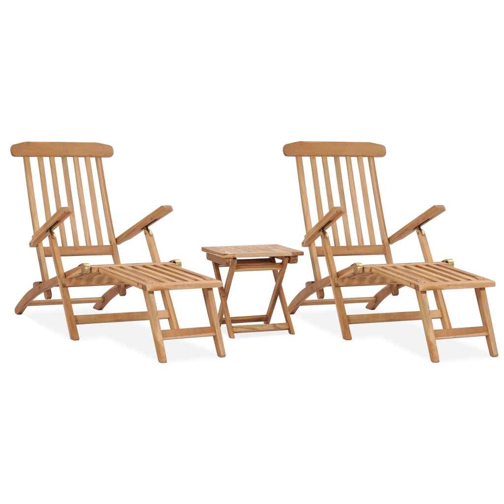 vidaXL Cadeiras de jardim c/ apoios de pés e mesa teca maciça