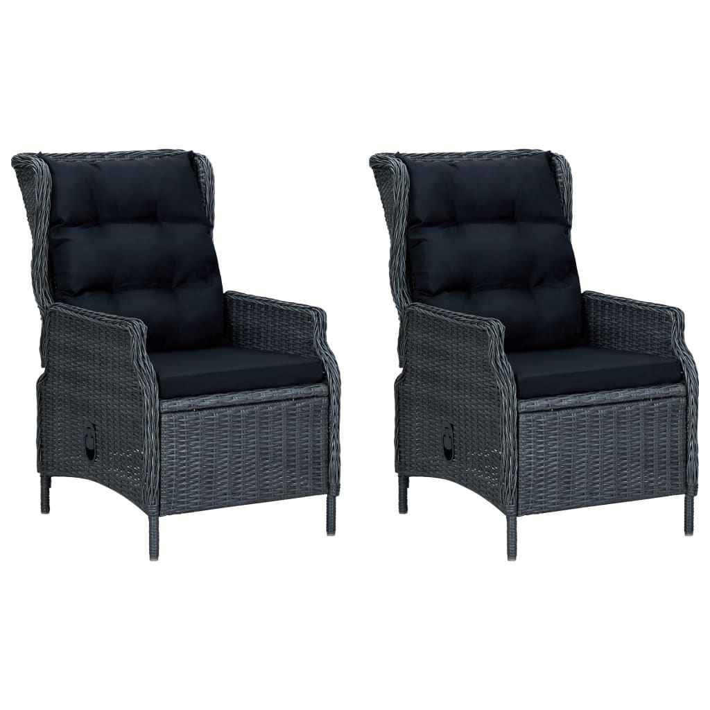 vidaXL 3 pcs conj. lounge jardim c/ almofadões vime PE cinzento-escuro