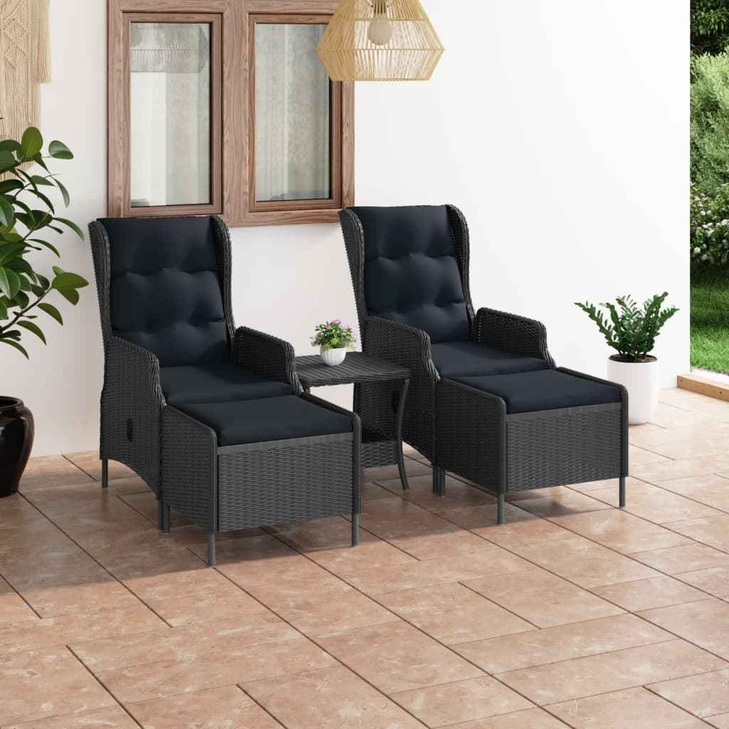 vidaXL 3 pcs conj. lounge jardim c/ almofadões vime PE cinzento-escuro