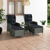 vidaXL 3 pcs conj. lounge jardim c/ almofadões vime PE cinzento-escuro