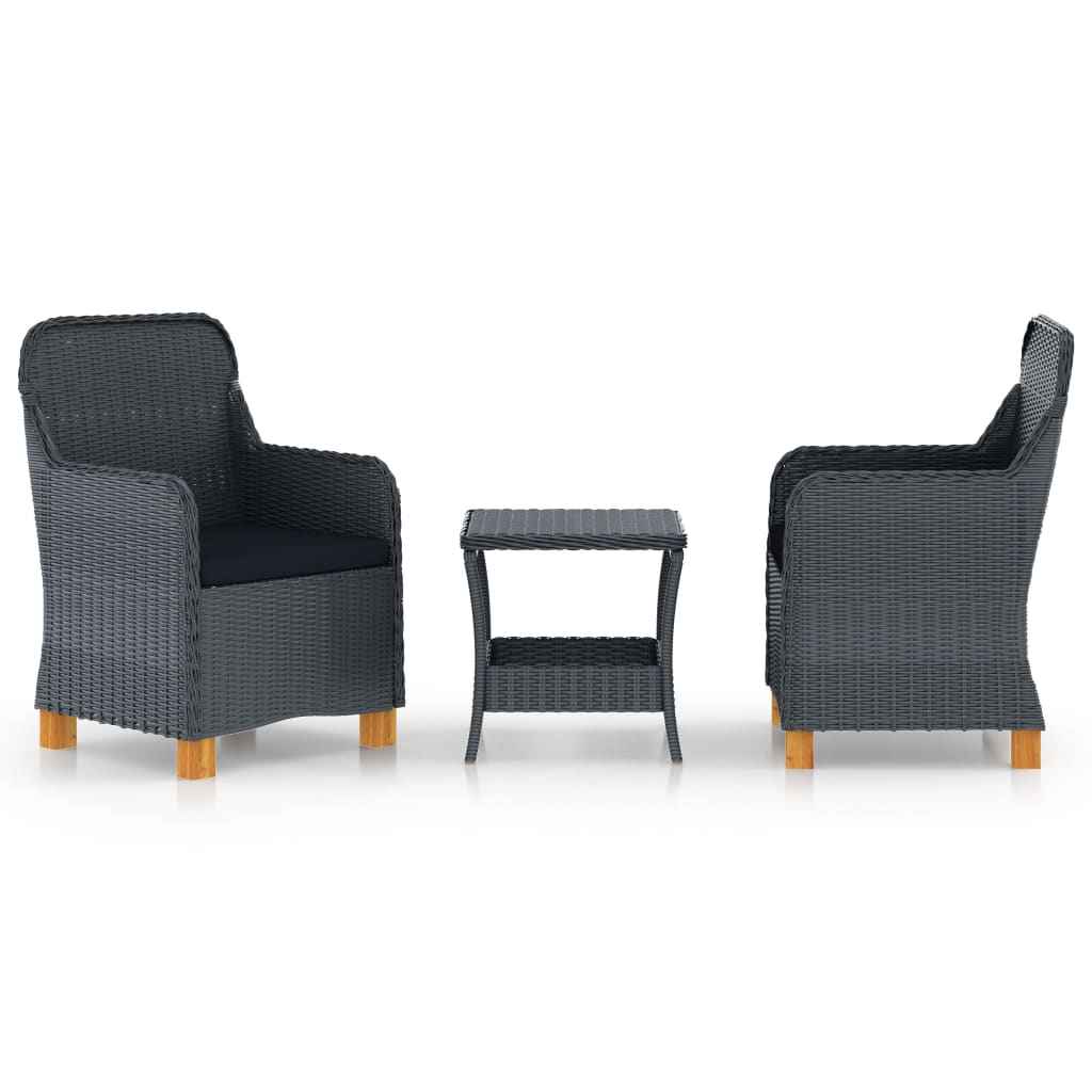 vidaXL 3 pcs conj. lounge jardim c/ almofadões vime PE cinzento-escuro