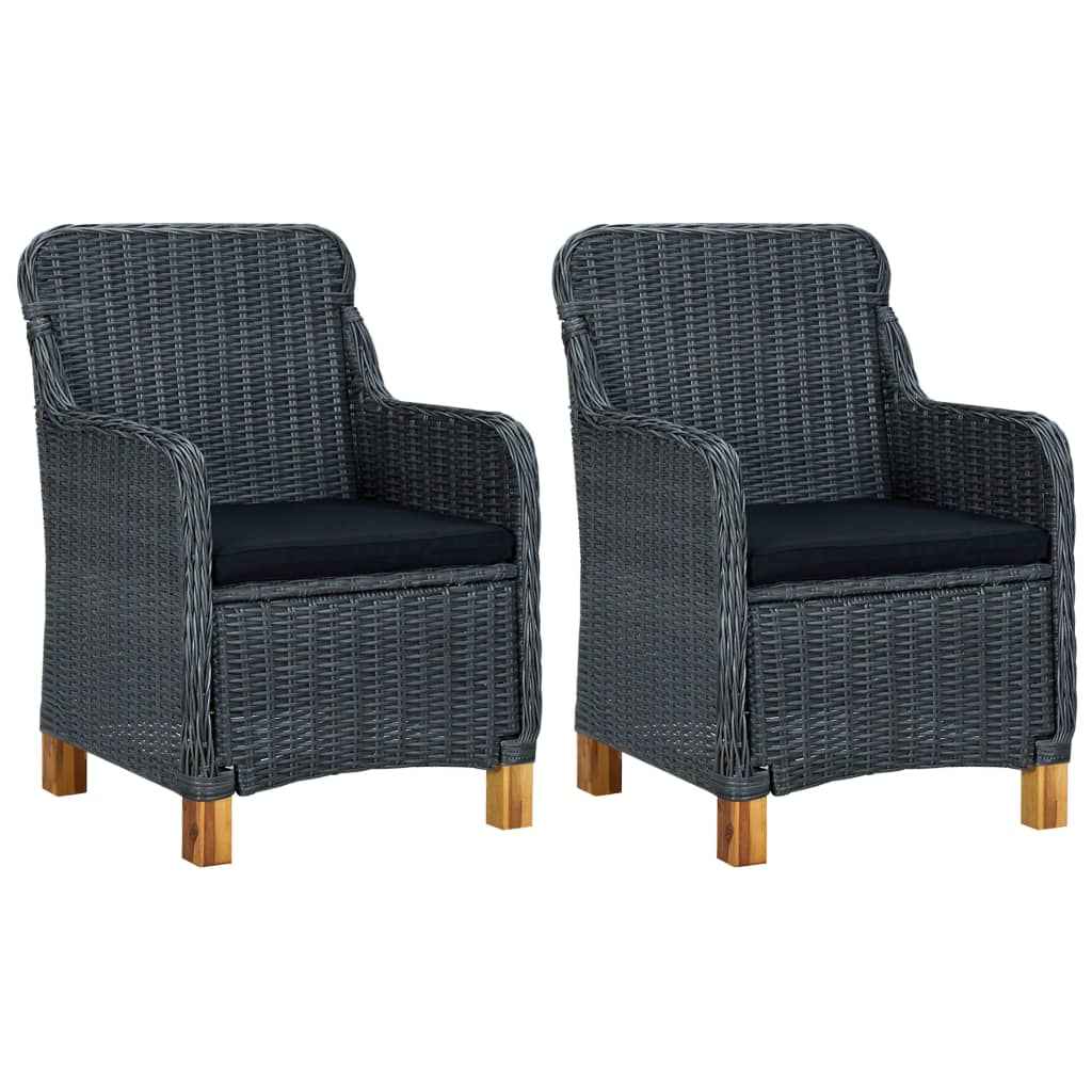 vidaXL 3 pcs conj. lounge jardim c/ almofadões vime PE cinzento-escuro