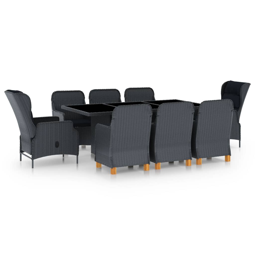 vidaXL 9 pcs conj. jantar exterior c/ almofadões vime PE cinza-escuro