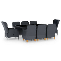 vidaXL 9 pcs conj. jantar exterior c/ almofadões vime PE cinza-escuro