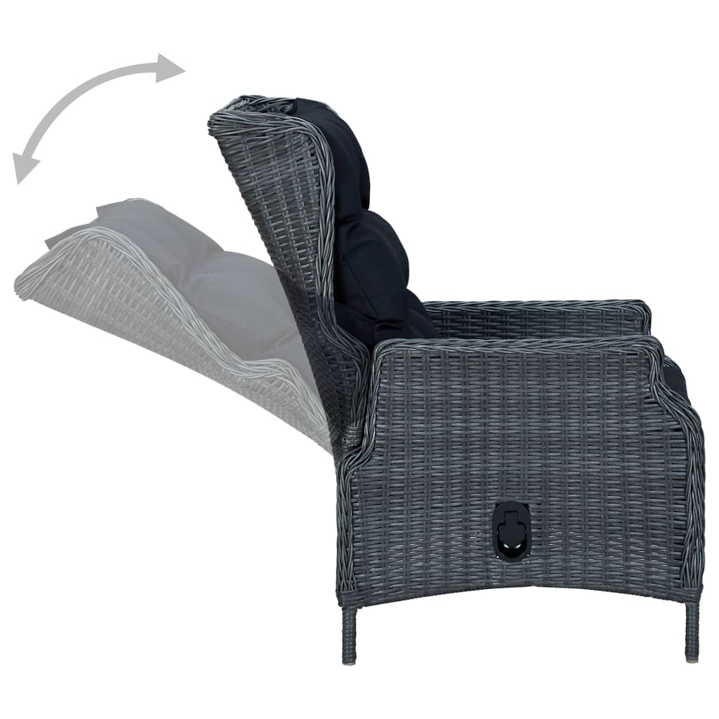 vidaXL 9 pcs conj. jantar exterior c/ almofadões vime PE cinza-escuro