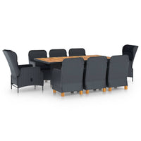 vidaXL 9 pcs conj. jantar exterior c/ almofadões vime PE cinza-escuro