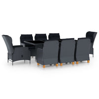 vidaXL 9 pcs conj. jantar exterior c/ almofadões vime PE cinza-escuro