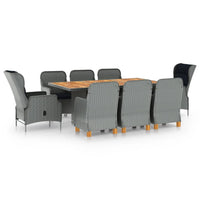vidaXL 9 pcs conj. jantar exterior c/ almofadões vime PE cinza-escuro