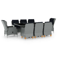 vidaXL 9 pcs conj. jantar exterior c/ almofadões vime PE cinza-escuro
