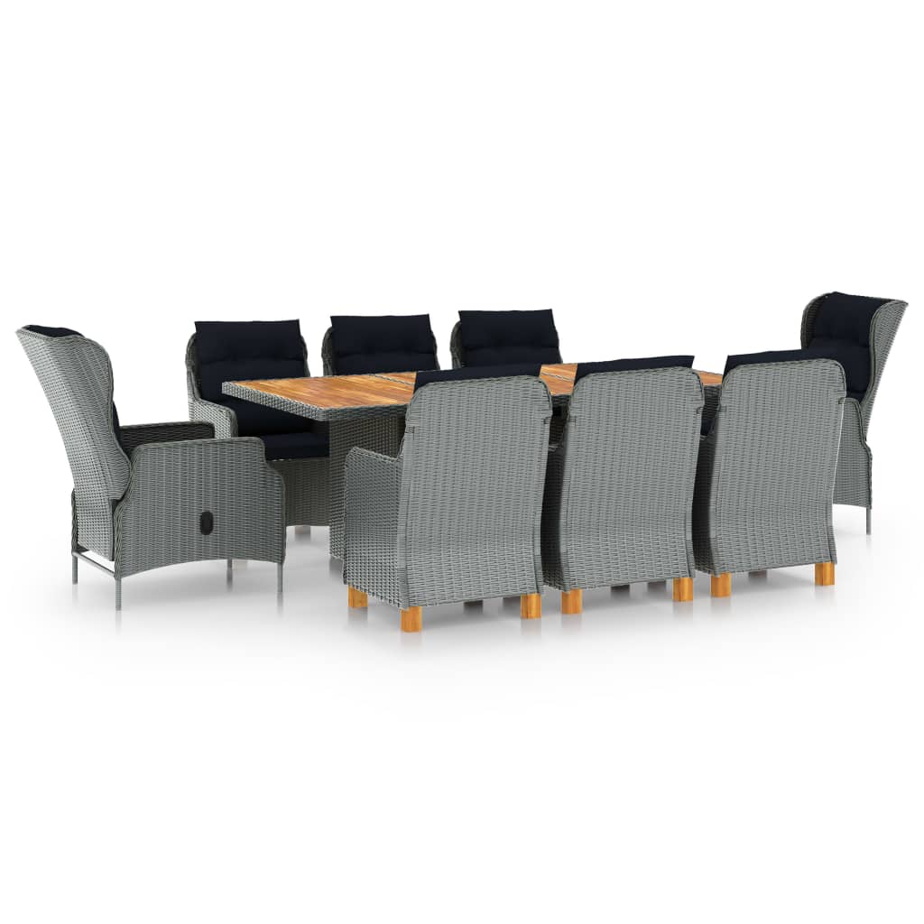 vidaXL 9 pcs conj. jantar exterior c/ almofadões vime PE cinza-escuro