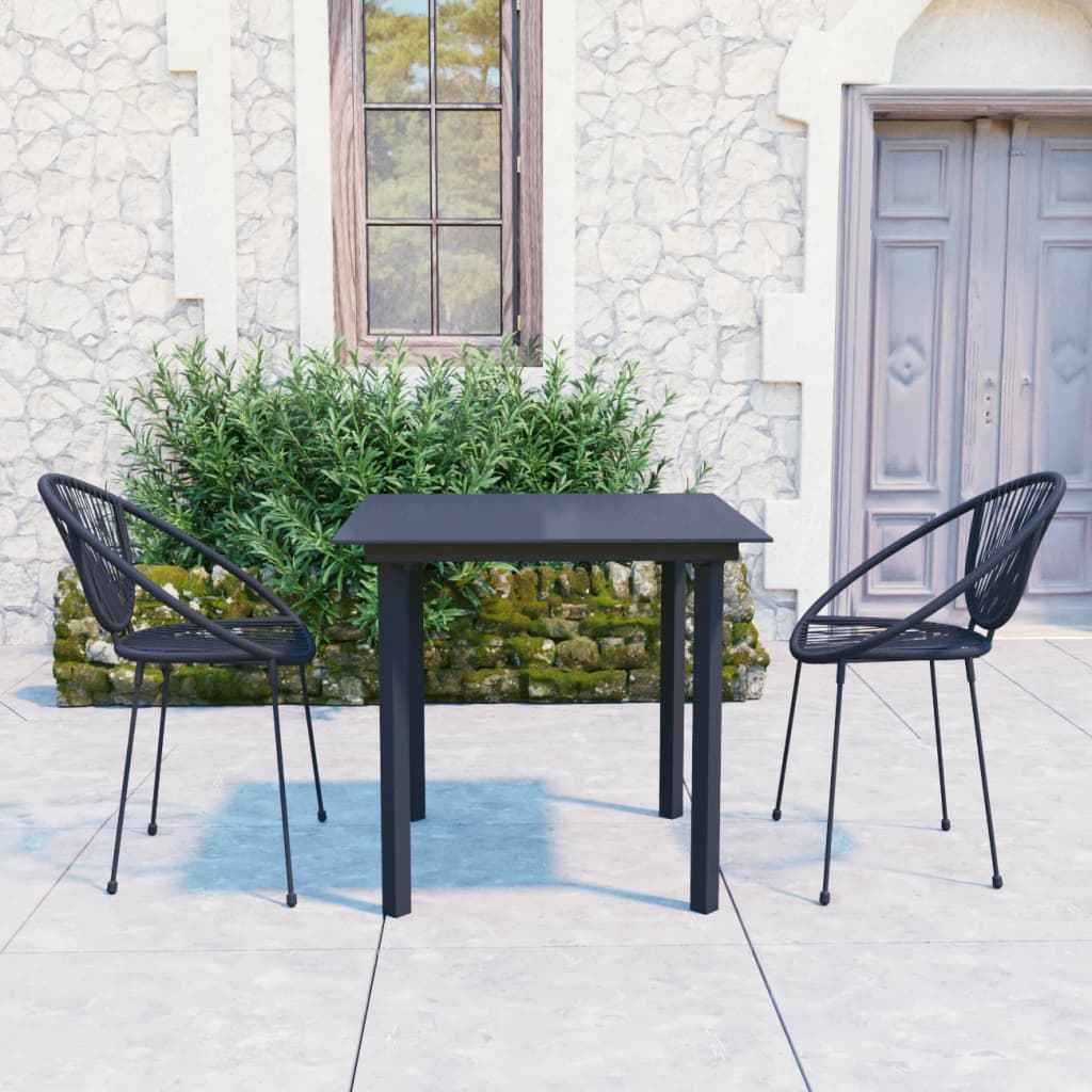 vidaXL 3 pcs conjunto de jantar para jardim vime de PVC preto