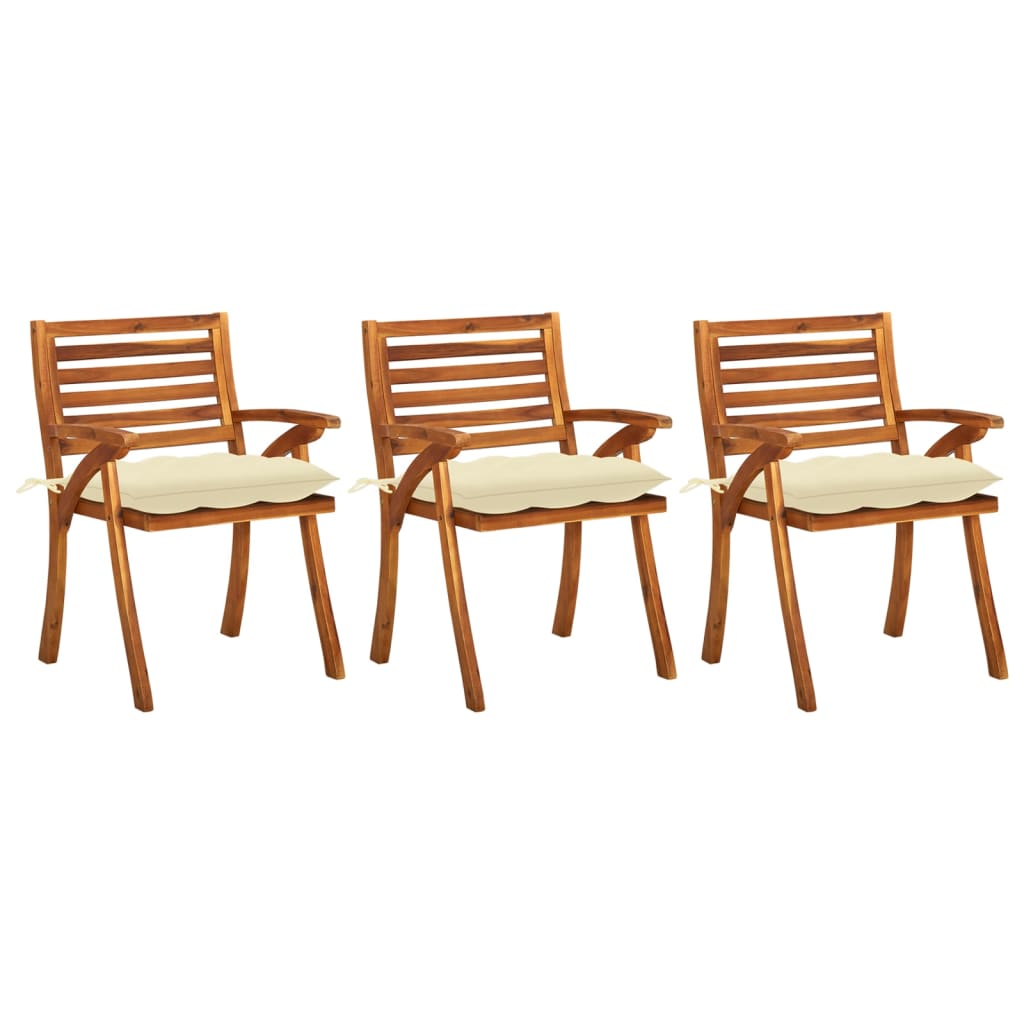 vidaXL Cadeiras de jantar jardim c/ almofadões 3 pcs madeira acácia