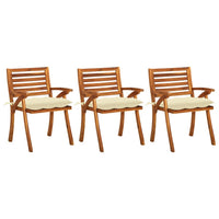 vidaXL Cadeiras de jantar jardim c/ almofadões 3 pcs madeira acácia
