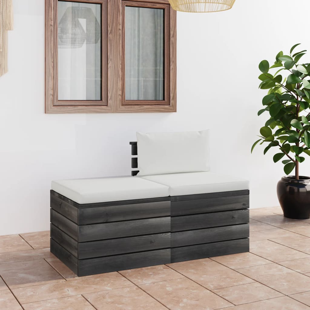 vidaXL 2 pcs conjunto lounge de paletes com almofadões pinho maciço