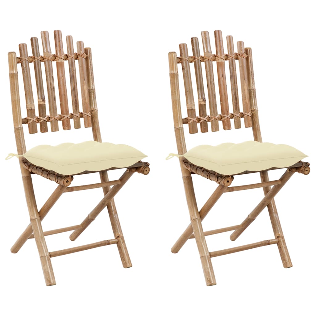 vidaXL Cadeiras de jardim dobráveis c/ almofadões 2 pcs bambu
