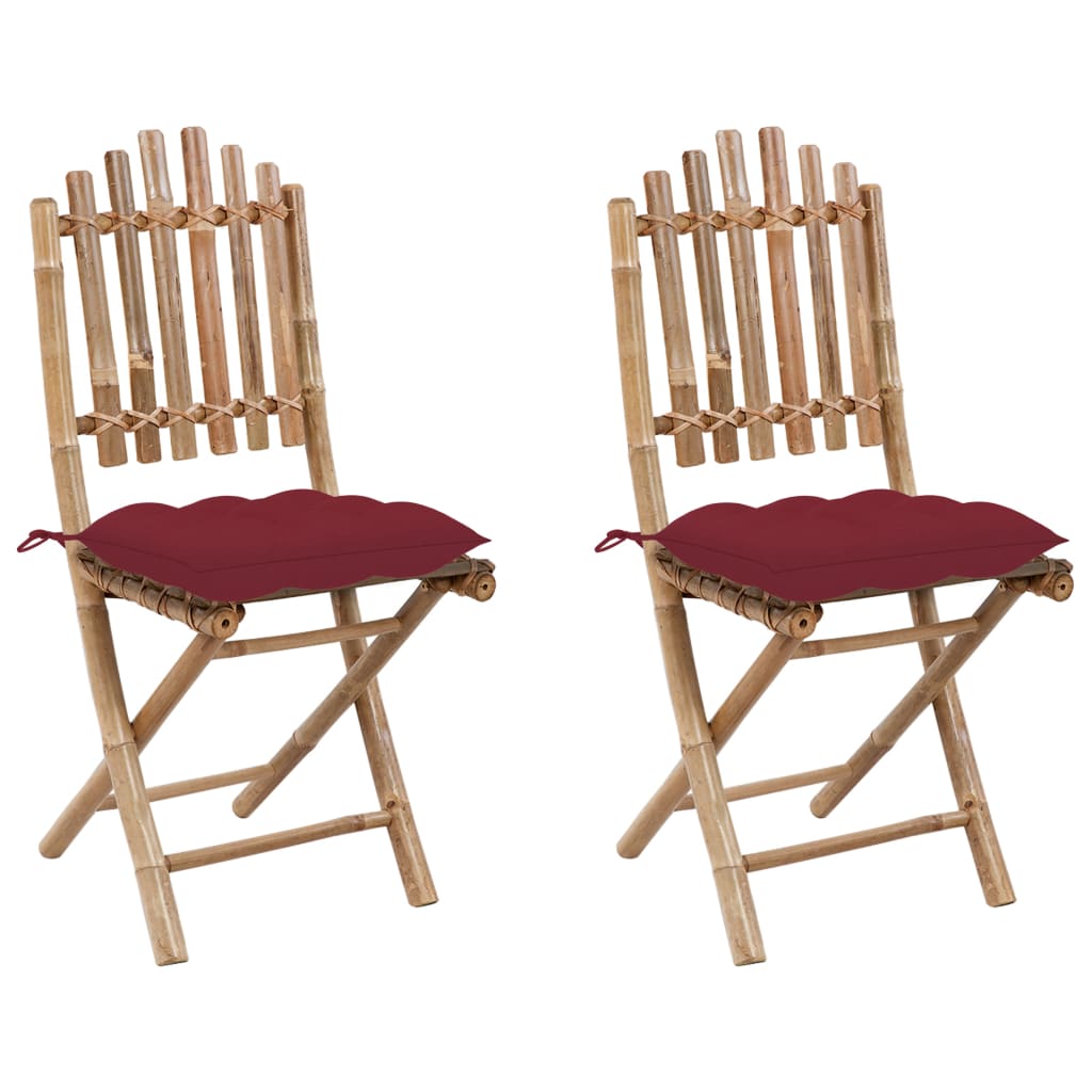 vidaXL Cadeiras de jardim dobráveis c/ almofadões 2 pcs bambu