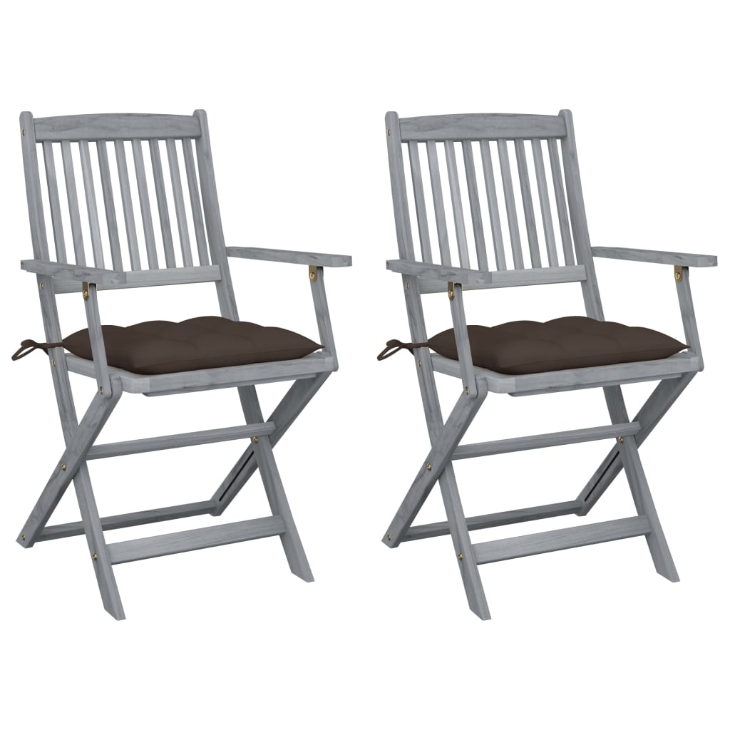 vidaXL Cadeiras exterior dobráveis c/ almofadões 2 pcs acácia maciça