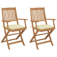 vidaXL Cadeiras de jardim dobráveis c/ almofadões 2 pcs acácia maciça