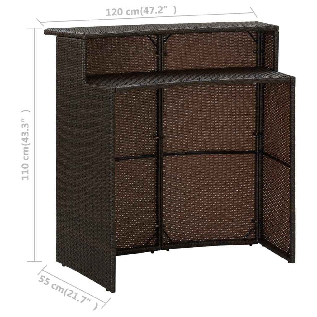 vidaXL 3 pcs conjunto de bar para jardim castanho