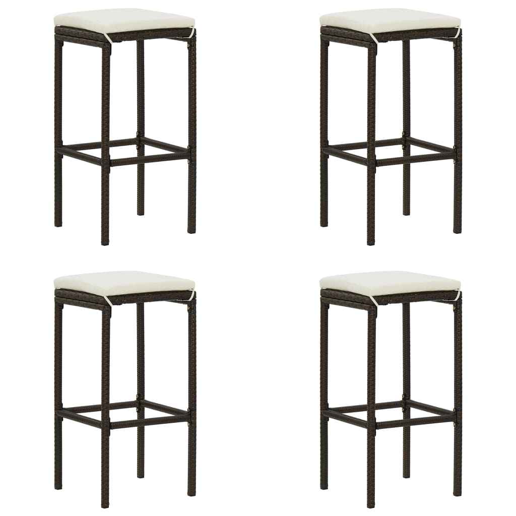 vidaXL 5 pcs conjunto de bar p/ jardim com almofadões vime PE castanho
