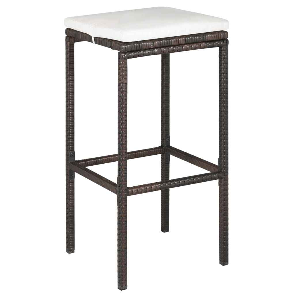vidaXL 5 pcs conjunto de bar p/ jardim com almofadões vime PE castanho