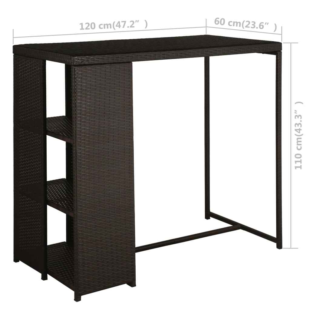 vidaXL 5 pcs conjunto de bar p/ jardim com almofadões vime PE castanho