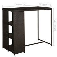 vidaXL 5 pcs conjunto de bar p/ jardim com almofadões vime PE castanho