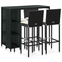 vidaXL 5 pcs conjunto de bar p/ jardim c/ almofadões vime PE preto