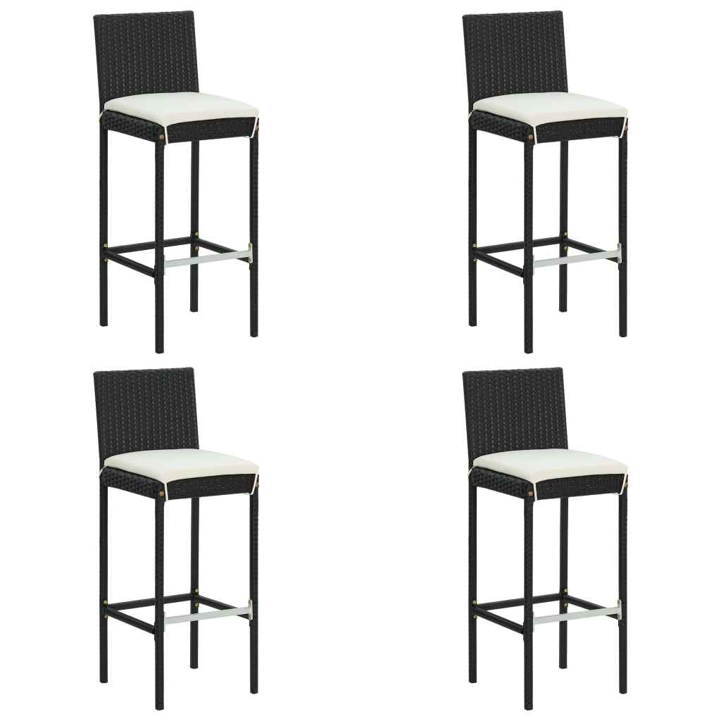 vidaXL 5 pcs conjunto de bar p/ jardim c/ almofadões vime PE preto
