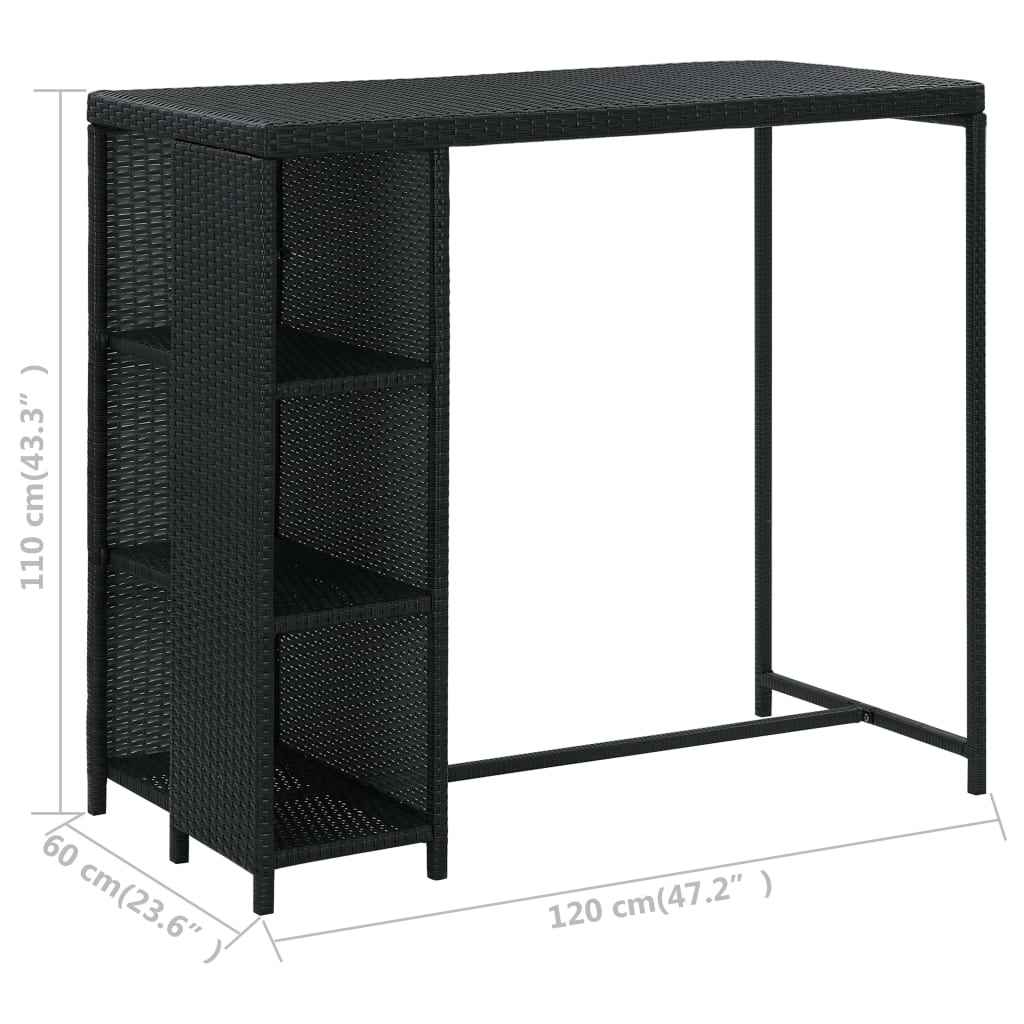 vidaXL 5 pcs conjunto de bar p/ jardim c/ almofadões vime PE preto