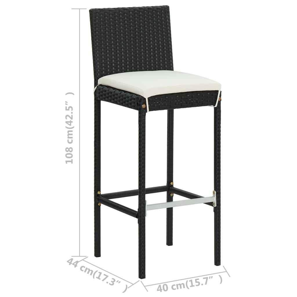 vidaXL 5 pcs conjunto de bar p/ jardim c/ almofadões vime PE preto