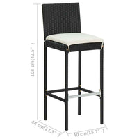 vidaXL 5 pcs conjunto de bar p/ jardim c/ almofadões vime PE preto
