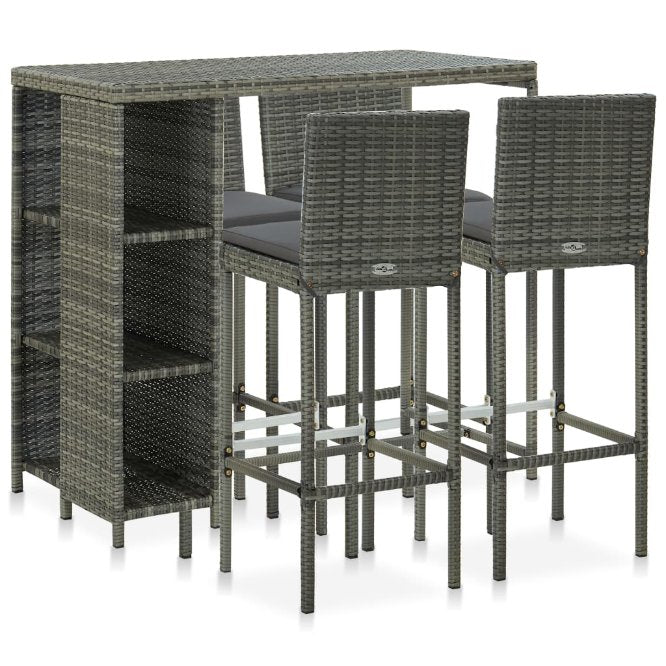 vidaXL 5 pcs conjunto de bar p/ jardim c/ almofadões vime PE preto
