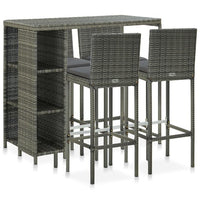 vidaXL 5 pcs conjunto de bar p/ jardim c/ almofadões vime PE preto