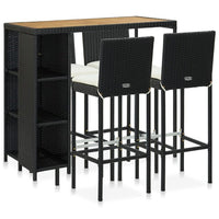 vidaXL 5 pcs conjunto de bar p/ jardim c/ almofadões vime PE preto