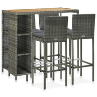 vidaXL 5 pcs conjunto de bar p/ jardim c/ almofadões vime PE preto