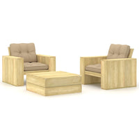 vidaXL 3 pcs conjunto lounge de jardim com almofadões pinho impregnado