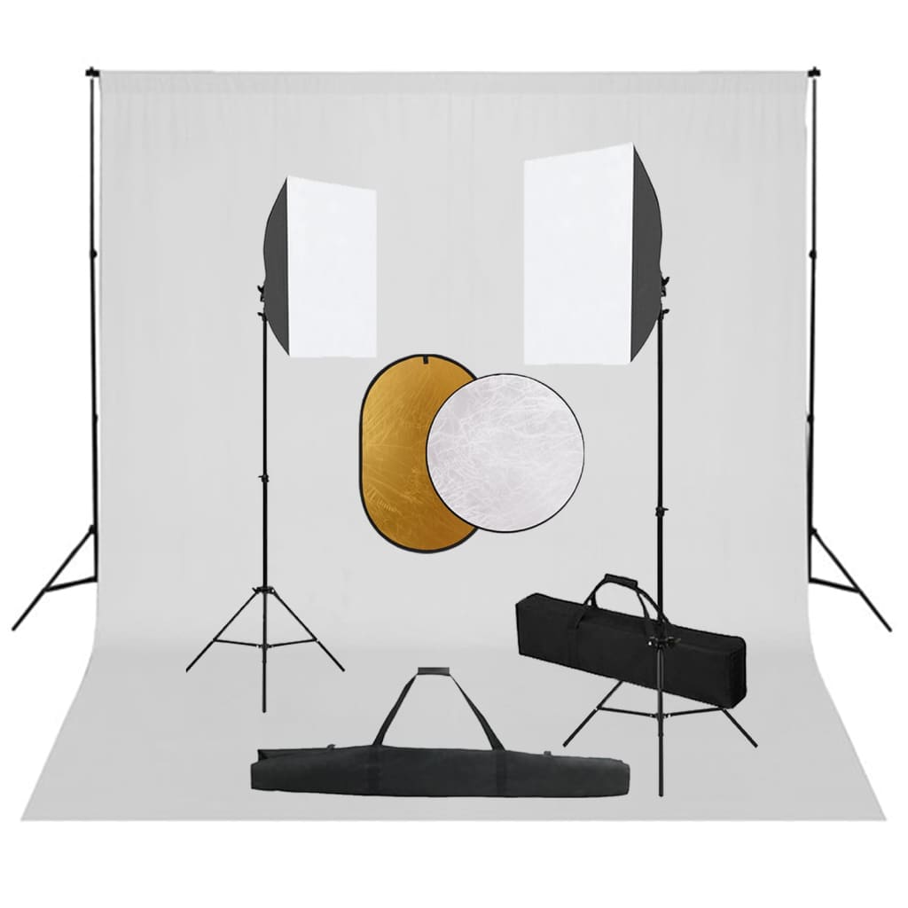 vidaXL Kit estúdio fotográfico com softbox iluminação/fundo/refletor